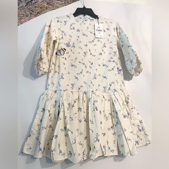 NWT Milo cotton cream and blue dress with peekaboo animals under pleats - Picture 2 of 5